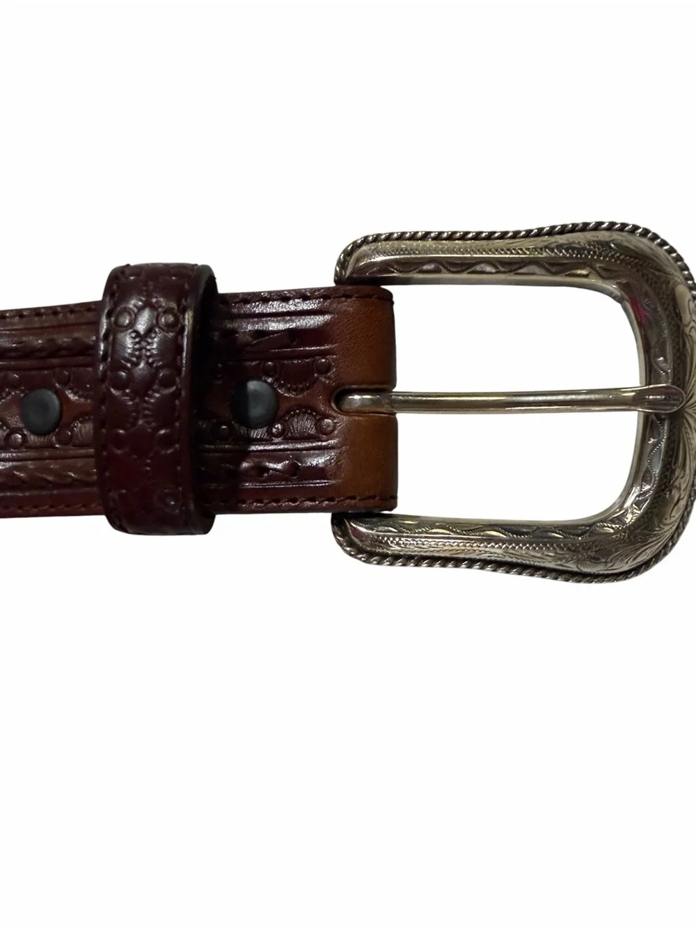 Justin Brown Leather Men’s Belt with Silver Buckle